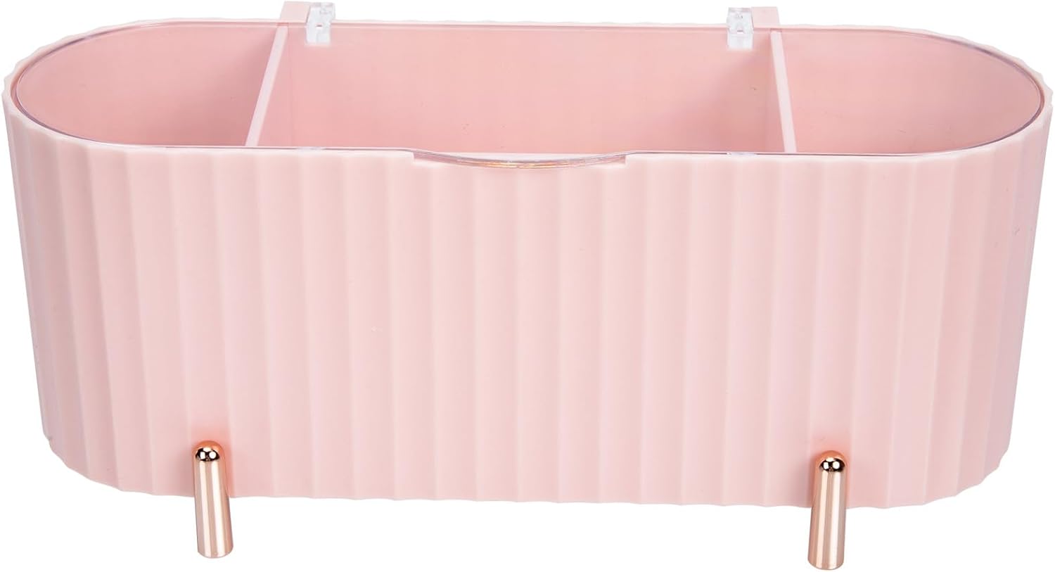 ARTIBETTER Multi-compartment Makeup Organizer Box with Lid, Pink Cotton Pad Holder and Cosmetic Sponge Storage, Bathroom Vanity Cosmetic Case for Women