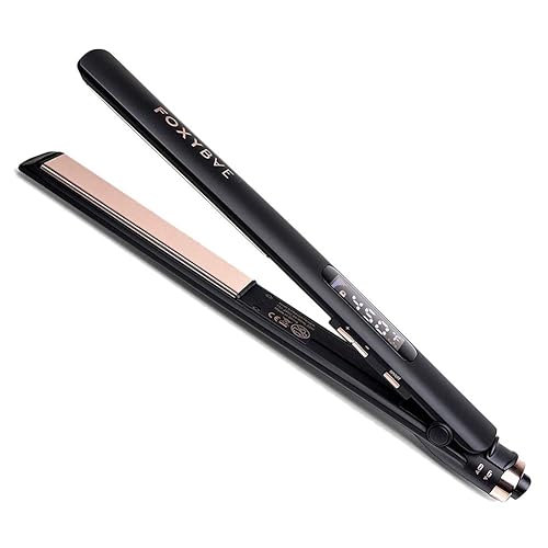FoxyBae Plancha plana de titanio TRÉS elegante, con control de temperatura digital, con apagado automático y calentamiento rápido