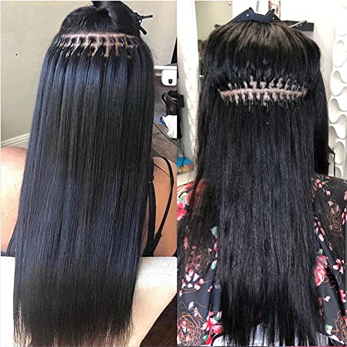 I Tip Hair Extensions Human Hair 12 Inch Jet Black Itip Hair Extensions Real Human Hair Black #1 Straight Itip Human Hair Extensions For Women 100G/100S #TOP4