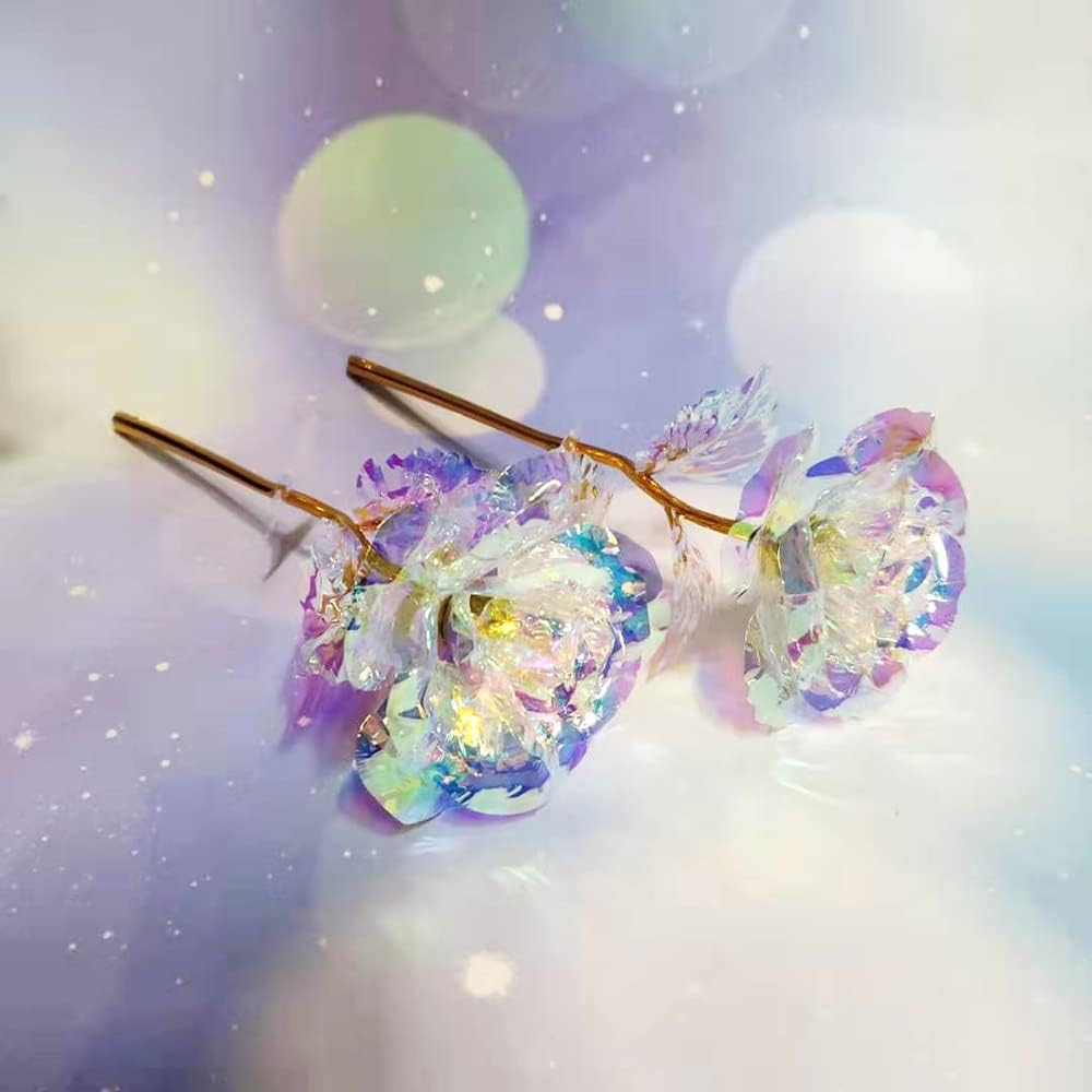 20PCS Artificial Colorful Flowers Galaxy Rose Crystal Flower Glass Rose Gifts for Wedding, Mother' s Day Memorable Days, Color A