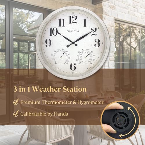Horloge d'extérieur blanc vieilli Presentime & Co avec station météo - 4