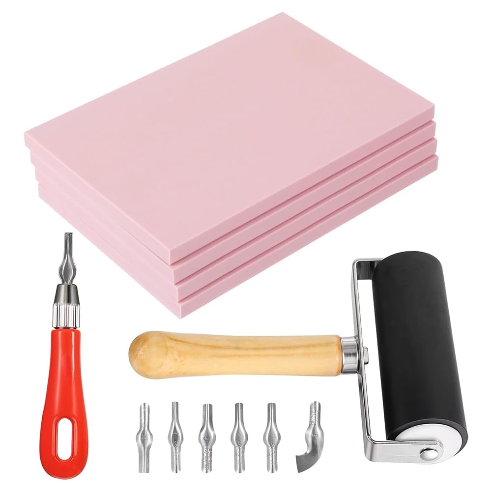 Ctrlzs Stamp Carving Kit 4 Pack With Cutting Tools And Brayer Roller For Printmaking Crafts