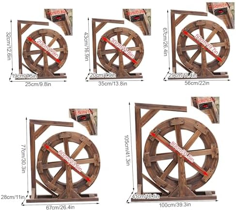 Garden Water Wheel Fountain, Decorative Wooden Waterfall Feature with Bracket, Outdoor Pond & Rockery Water Feature (22x11.4x26.4in) for Home Decor