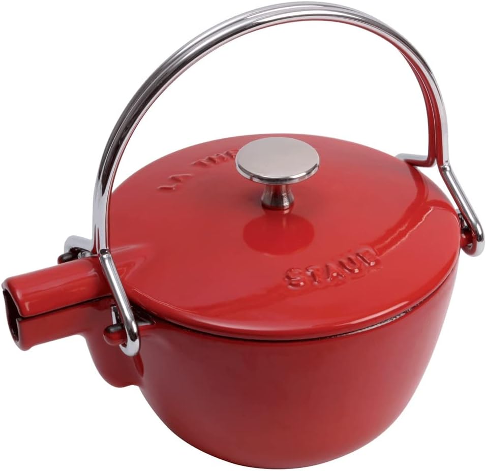 Staub Cast Iron 1-qt Round Tea Kettle - Cherry, Made in France