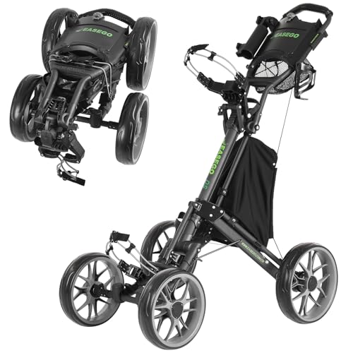 EASEGO Golf Push Cart 4 Wheel : Golf Walking Carts with Phone Holder/Cup Holder/Umbrella Holder/Foot Brake/Cooler Basket 4 Wheel Superlite Golf Pull Cart All-Terrain Golf Caddy Carts(Gray)