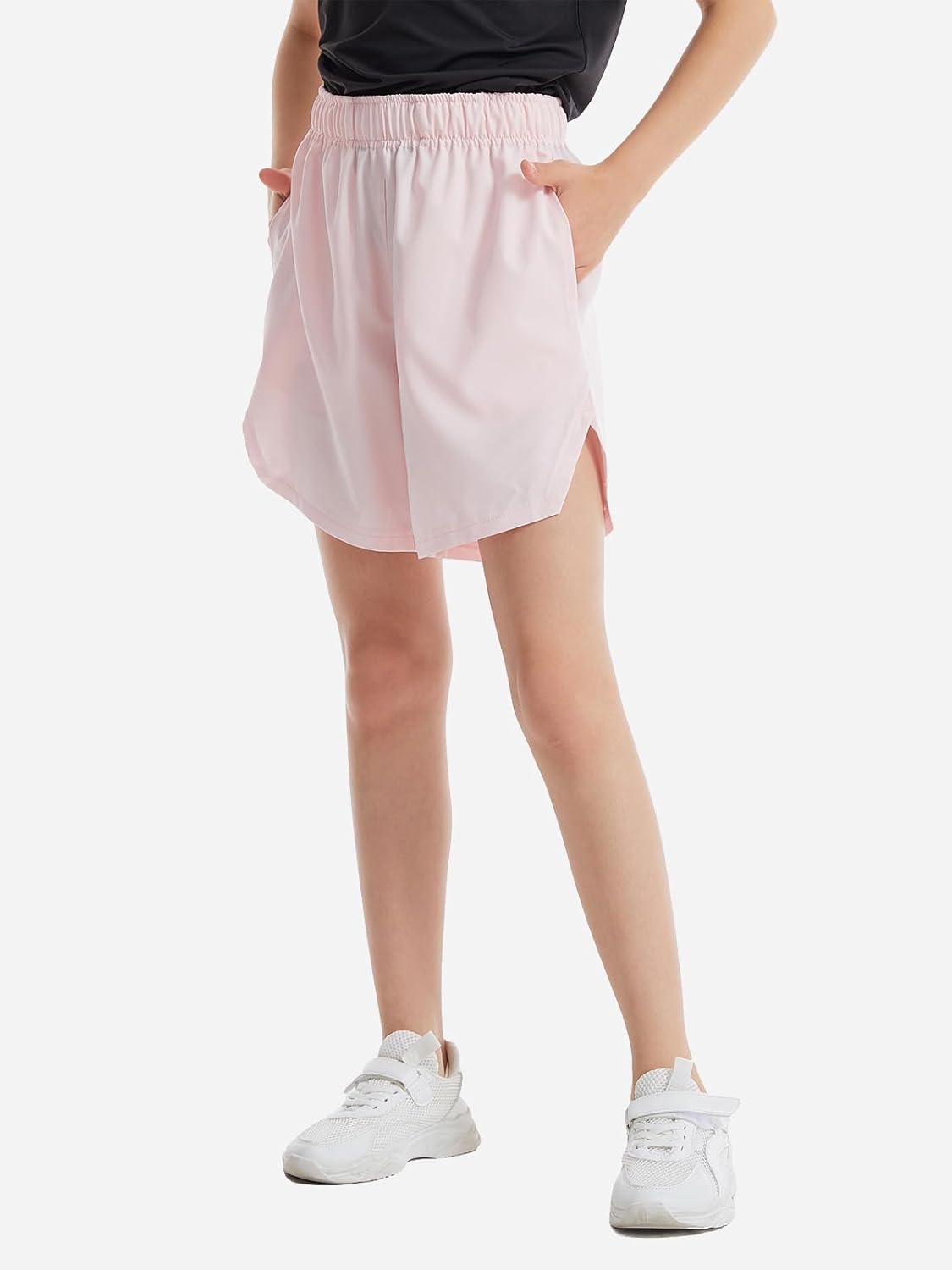 4 Pack Girls Athletic Shorts,Girls Basketball Shorts,Kids Workout Soccer Short for Girl with Drawstring & Pockets - Image 2