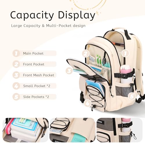 Lohol Multi-Pocket Backpack with 15.6 inch Laptop Compartment, Water Resistant Bookbag for School College and Travel (Purple)3