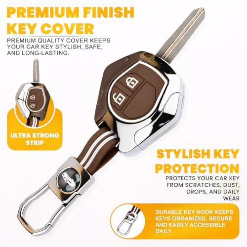 Image of Premium Metal & Silicone Car Key Cover for Suzuki 2 Button Remote Key | Compatible with Swift, Ertiga, WagonR, Celerio, Dzire, Alto, Fronx, Brezza, S-Presso, Ignis | Luxury Key Case