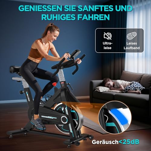 WENOKER Heimtrainer Fahrrad mit App, Leises Hometrainer Fahrrad Mit Gebogenem Griff, Bequem Ergometer Heimtrainer mit LCD-Display, Tablet-Halterung, Bis 160KG