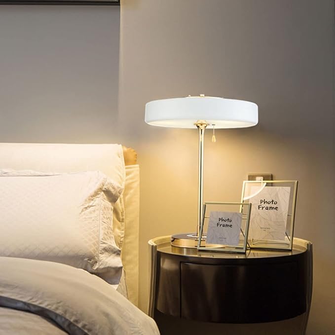 IBalody Modern Table Lamp 12W LED Desk Light Bedroom Bedside Table Lights Night Light Living Room Study Room Reading Light with Plug Three-Color Temperatures Adjustable with Pull Switch photo 2