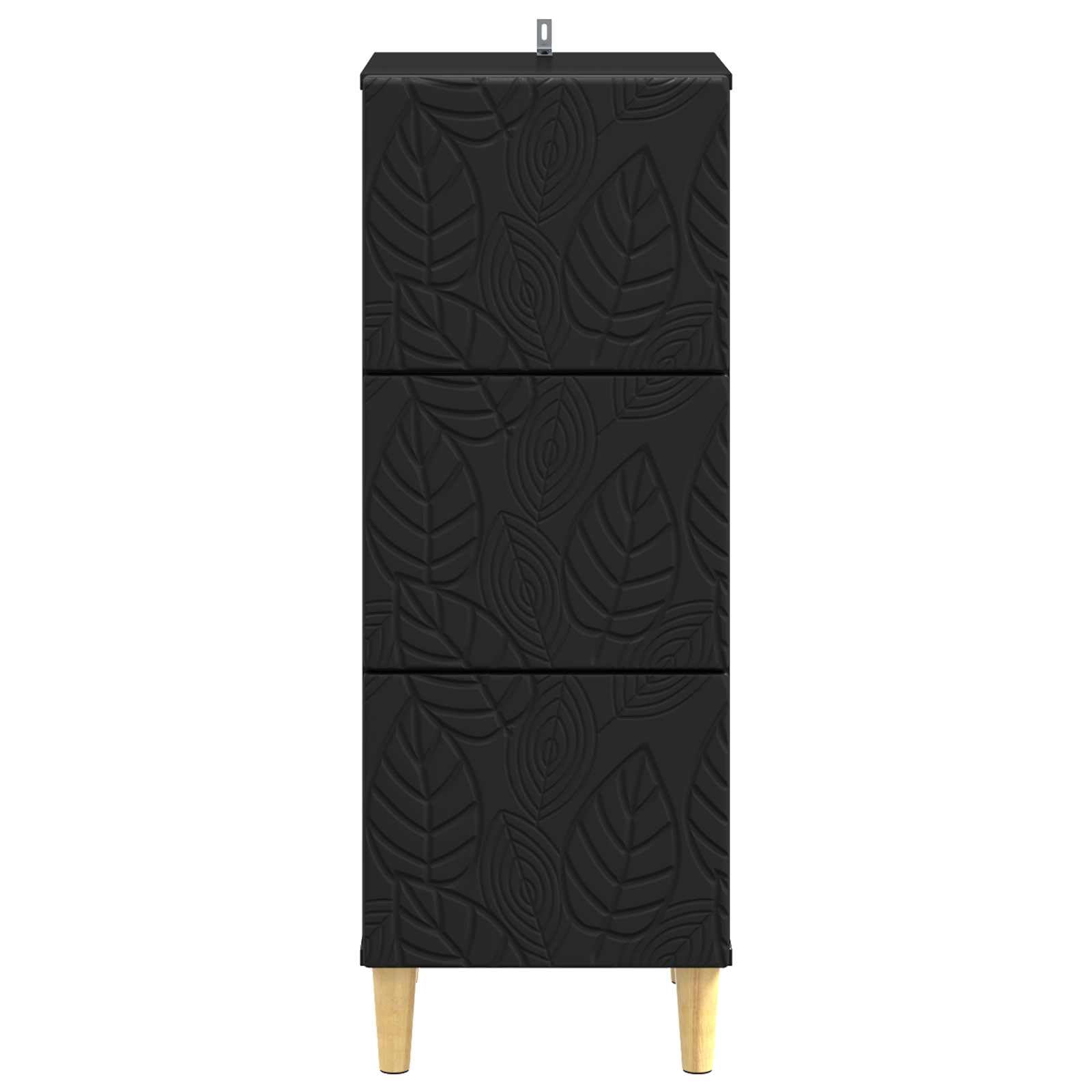 Cassettiera nera in legno 33 x 34,5 x 90 cm con gambe in eucalipto, versatile armadio portaoggetti per ufficio, casa, corridoio e officina