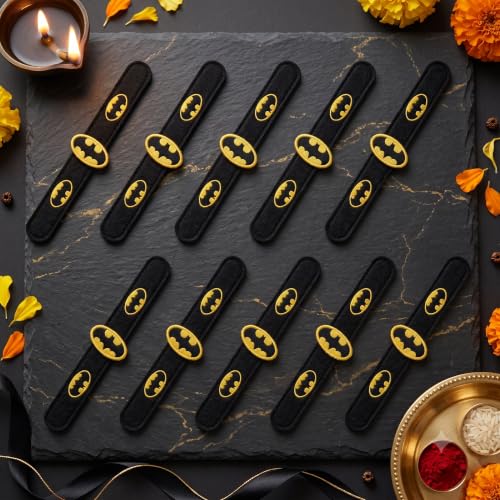 Image of Batman Slap Band Rakhi and Friendship Band Pack of 10 | Return Gift for Boys | Raksha Bandhan and Birthday Party Favour