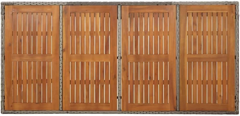 Garden Coffee Table with Grey PE Rattan Wooden Top Large Durable Outdoor Patio Furniture for Six People Stylish Patio Table for Balcony and Garden Use