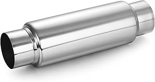 A-KARCK 3" Inlet Exhaust Resonator, 3" Inlet 3" Outlet 13.8" Overall Length Muffler Resonator Stainless Steel Polished