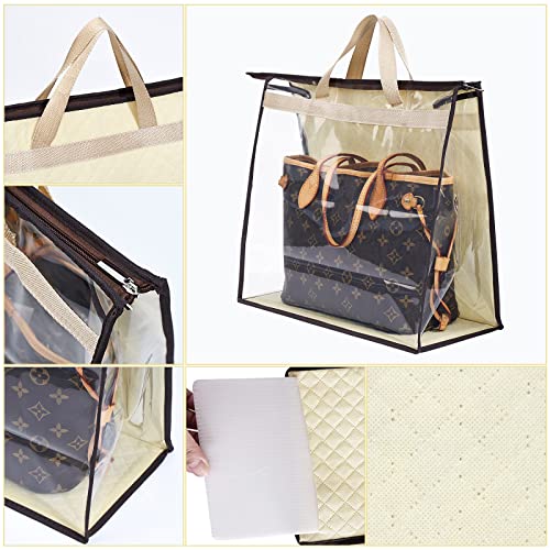 Vercord Premium Transparent Dust-Free Moistureproof Cover Purse Handbag Storage Organizer Hanging Bag With Handle Zipper Space-Saving Holder Beige Large #TOP2