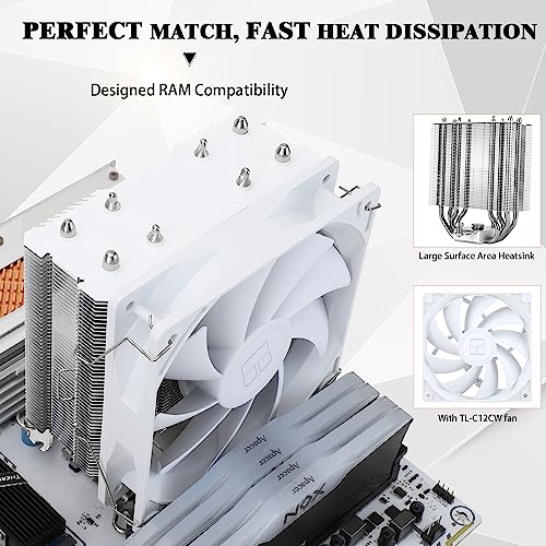 Thermalright Assassin X 120 SE White CPU Cooler, 4×6mm Heat Pipes, 120mm PWM Quiet Fan CPU Air Cooler with S-FDB Bearing - Image 3