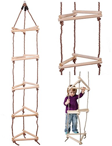 Outdoor Play Days en Bois Triangulaire Échelle de Corde – 15 Barreau 3 Côtés – Cadre d'escalade/balançoire/Arbre balançoire Accessoire