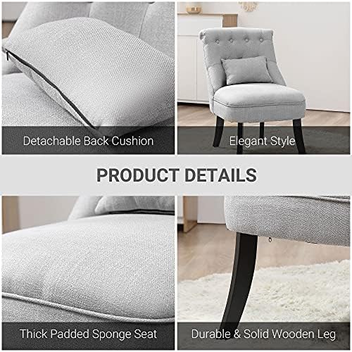 HOMCOM Fabric Single Sofa Dining Chair Tub Chair Upholstered W/Pillow Solid Wood Leg Home Living Room Furniture Grey