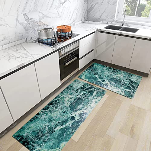 2 Pcs Tapis de Cuisine et Tapis antidérapants,Marbre, fractures de la surface de la pierre, facettes, motif, formation de gemmes, , Support en Caoutchouc Paillasson Tapis en Microfibre 45x70+45x120 cm