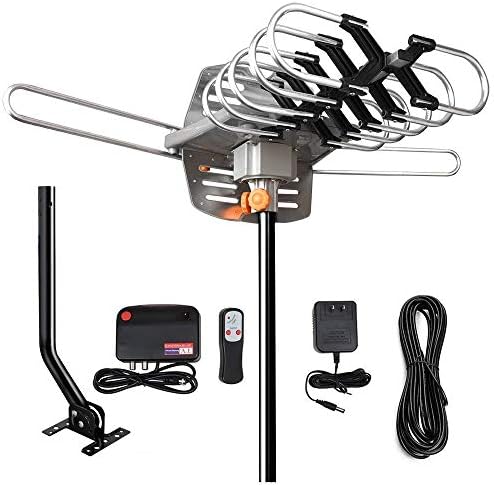 Outdoor TV Antenna, Digital Amplified Outdoor HDTV Antenna 150 Miles Range, Support UHF/VHF/4K/1080p High Reception -360°Strong Motor Rotation Wireless Remote with 33 FT Coax Cable, Mounting Pole