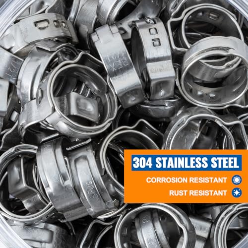 Image of (60 Pack) SUNGATOR 1 /2 Inch Pex Crimp Rings, Stainless Steel 1 /2 inch Cinch Clamp Ring, Pex Clips for Tubing Pipes Connection, Single Ear Hose Clamp for Plumbers & DIY Users