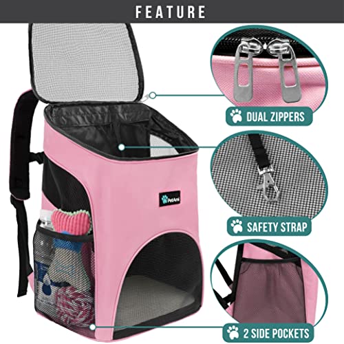 PetAmi Cat Backpack Carrier, Airline Approved Pet Carrier Backpack for Small Dogs and Large Cats, Soft Sided Collapsible Ventilated with Sherpa Bed for Hiking Travel, Max 18 lbs, Pink by PetAmi - Image 3