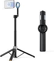 Vista 9 de TODI Trípode para selfie stick para teléfono celular de 63 pulgadas, trípode portátil para iPhone con control remoto inalámbrico, soporte extensible
