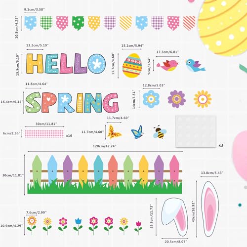 Happy Easter Bulletin Board Set Easter Classroom Decoration Pink Check Border Rabbit Bees Butterflies Hello Spring Cutouts Bulletin Board for Kids Classroom School Nursery Blackboard Home Wall Decor - Thumbnail 2