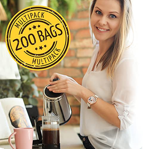 [200 Pack] No Mess French Press Brew Bag To Save Time Cleaning - Disposable French Press Filter Bags Prevent Grounds From Escaping - Ideal Mason Jar Cold Brew Filter Bags For Tea & Coffee #TOP4