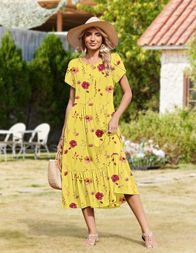 Image of Zeagoo Women Summer Midi A Line Dress Short Sleeve Casual Flowy Tiered Beach Long Sundress with Pockets 2026 Vacation Travel