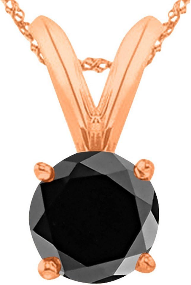 Houston Diamond District 0.5 to 5 Carat Natural Round Black Diamond 4 Prong Solitaire Pendant Necklace (AAA Quality) W/ 16" Gold Chain