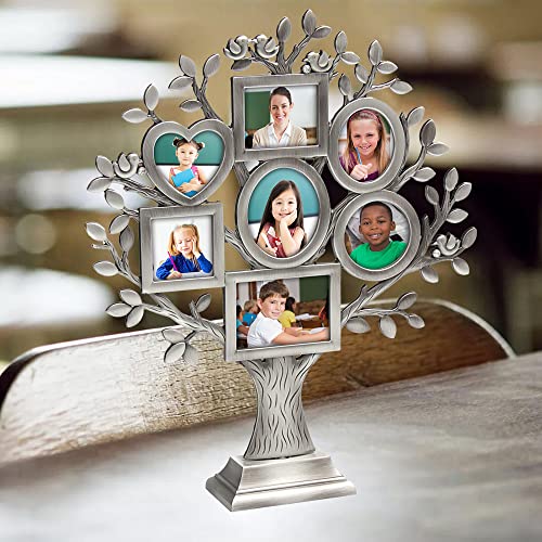 Lasody Antique Silver Family Tree With 7 Picture Frames Metal Table Top Photo Frame Decoration(Heart+Circle+Square) #TOP2