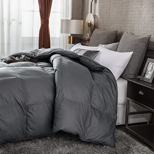 Alanzimo Goose Feathers Down Comforter King Size All Season - Luxury 100% Natural Cotton 1200 Thread Count 750 Fill Power Grey Duvet Inserts With Corner Tabs #TOP1