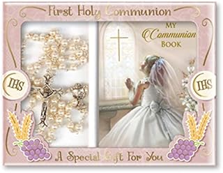 the Healing Corner Girl's First Holy Communion Gift Pearl Effect Rosary & Mini Communion Book 