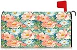 GICDSU Oil-Painted Floral Mailbox Covers Magnetic Standard Size 21x18 Inch, Peach and Blue Flowers with Oil Painting Effect, Floral Mail Box Wraps, Post Letter Box Cover for Garden Yard Decor