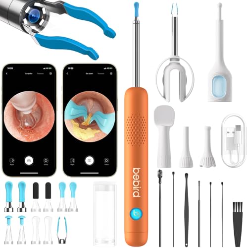 Image of BEBIRD R1 Ultra Ear Wax Removal, Ear Cleaner with Camera Ear Scope, Wax Remove Ear Pick with Ear Otoscope Tweezers, Visual Dropper Cleaning Kit, Ear /Nose /Throat Examination Tool for Family, Orange