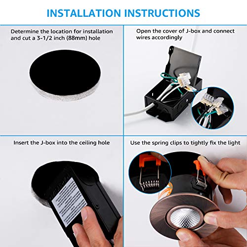 Torchstar E-Star Series 3 Inch Gimbal Led Recessed Light With Junction Box, 7W (50W Eqv.) Dimmable, Airtight, Cri 90+, Etl/Energy Star/Ja8/Title 24, 4000K Cool White, Oil Rubbed Bronze, Pack Of 6 #TOP6