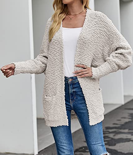 MEROKEETY Women's 2025 Winter Fuzzy Popcorn Batwing Sleeve Cardigan Knit Oversized Sherpa Sweater Coat3