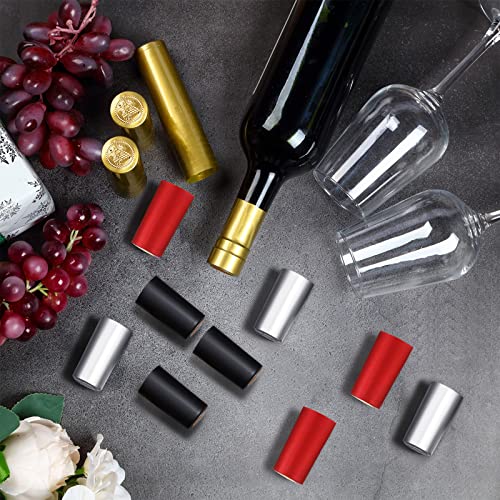 Image of Blulu 400 Pcs Wine Sealer for Bottles PVC Heat Shrink Capsules Bottle Caps for Wine Making Cellars and Home Use (Black,Red,Gold,Silver)