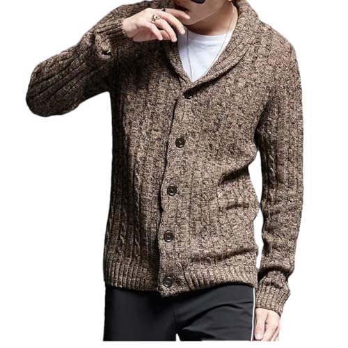 Hndudnff Casual gebreid vest voor heren, verdikte V-hals, knoop, trui, trui, Koffie, M