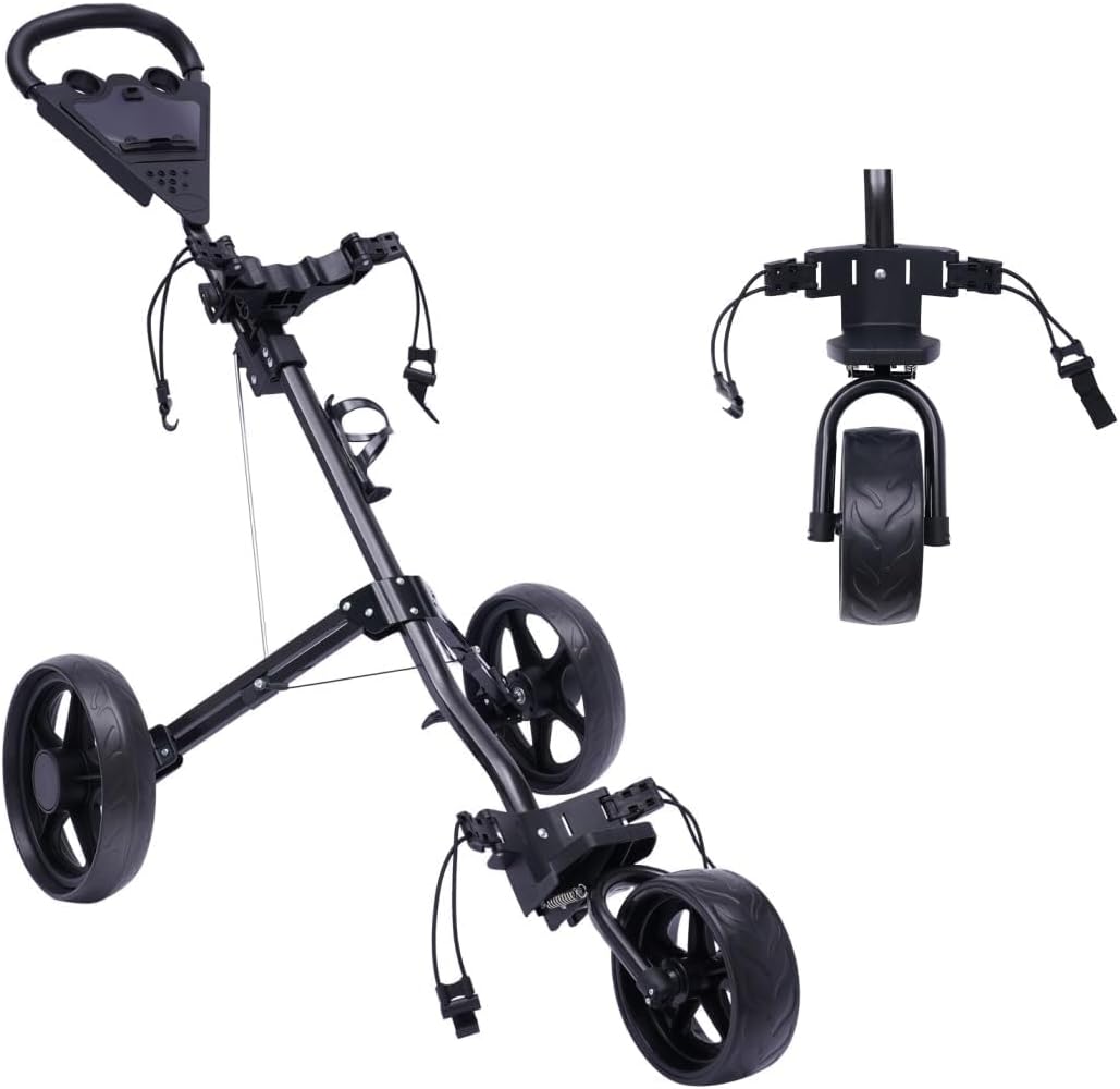 Generic Golf Push Cart 3 Wheel Foldable Golf Pull Push Cart Trolley with Foot Brake Cup Holder Load Capacity 44.09LBSs for Most Juniors&Adults and Can Hold Various Sizes of Golf Bags