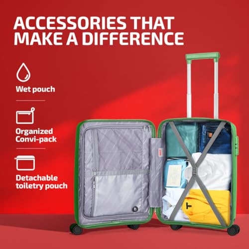 Image of VIP Quad Pro Cabin 55 Cm 8 Spinner Wheels Trolley Bags for Travel, Hard Case Lightweight Bag with TSA Lock, Anti-Theft Zipper & Premium Interiors (Green) (Small)