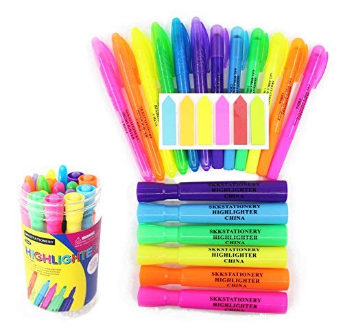 SKKSTATIONERY 18 Pcs Highlighters Set, 6 Pcs Tank-style Highlighters, 6 Pcs Pen-style Highlighters, 6 Pcs Gel/Bible Highlighters, Bonus 180 Pcs Page Markers.