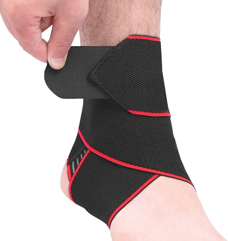 Ankle Support,Adjustable Ankle Brace Breathable Nylon Material Super Elastic and Comfortable,1 Size Fits all,Suitable for Sports (Red 1)