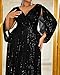 Women's Plus Size Flare Sleeve V Neck Side Split Sequin Formal Prom Dress Black