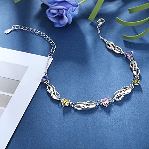 Simpleq Personalized Mothers Infinity Bracelets Simulated Birthstones Bracelets For Women With Name Engraved Adjustable Bangle Bracelets Mother's Day Jewelry Bff Gift For Her?5 Names? #TOP3