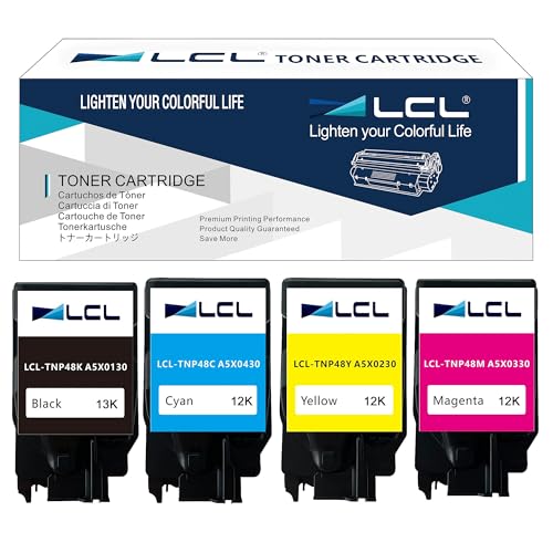 LCL TNP48 Toner Cartridge High Yield Replacement for Konica Minolta TNP-48 TN49 TN-49 for Konica Minolta BizHub C3350 C3351 C3850 C3850FS C3851 C3851FS Printers (4-Pack KCMY)