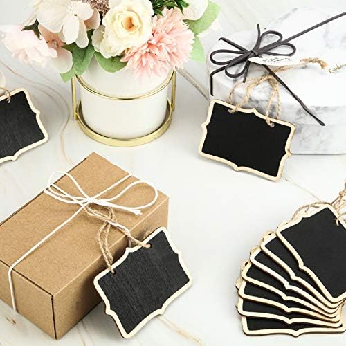 Outus Chalkboard Tags Hanging Wooden Chalkboard Signs 3.35 x 2.36 Inch Mini Wood Chalkboard Labels Rectangle Blackboard Tags Massage Board Signs (24 Pieces)