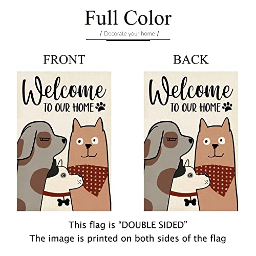 Ortigia Spring Funny Dog Garden Flag Burlap Double Sided Vertical 12X18 Inch Welcome To Our Home Yard Decor Spring Farmhouse Porch Flag Rustic Seasonal Outdoor Flag #TOP3