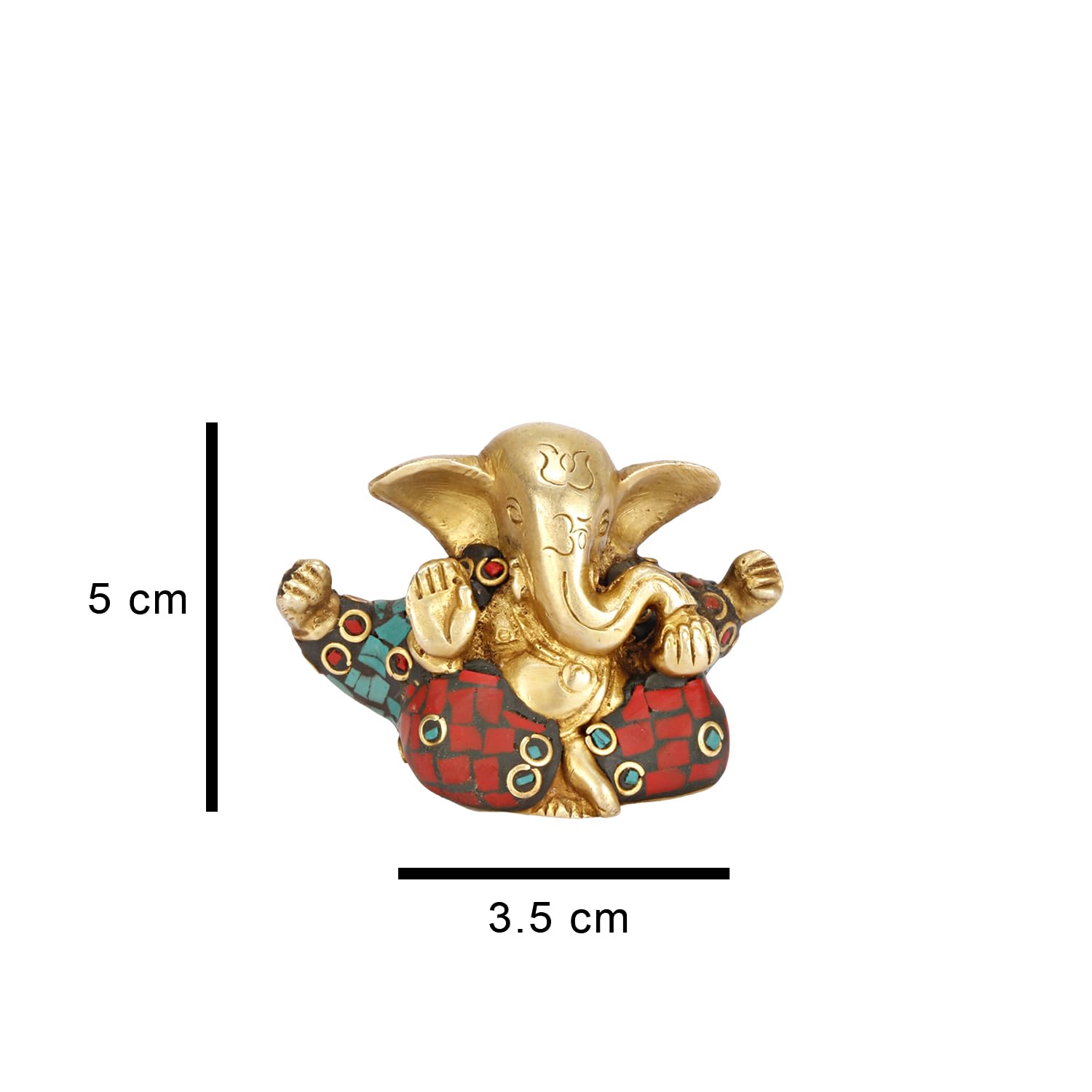 Seigneur Appu Ganesh en laiton certifié pur avec pierre de tortue gravée, (idole de 5 cm pour la maison) | Ganesh Murti | Design pour bureau, voiture et décoration d'intérieur |